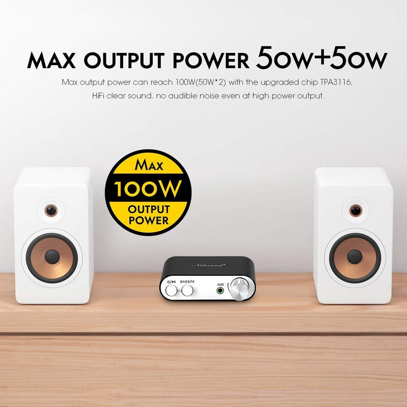 Nobsound مضخم صوت نوبساوند NS-10G بلوتوث 5.0 2 قناة HiFi ستيريو صوتي مضخم صغير جهاز استقبال لاسلكي 50Wx2 لمكبر الصوت المنزلي مع USB وتأثير صوت الباس (أسود) - Image 2